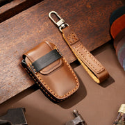 Hallmo Car Cowhide Leather Key Protective Cover Key Case for Toyota Corolla 2018 3-button(Brown)