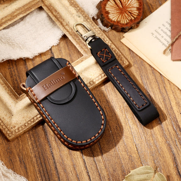 Hallmo Car Cowhide Leather Key Protective Cover Key Case for Jeep Compass(Black)