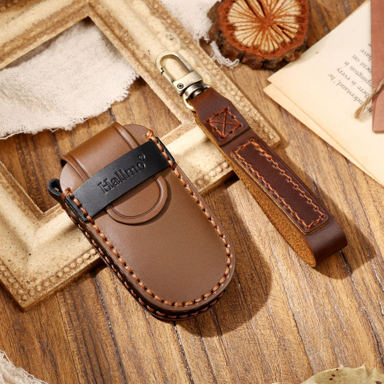 Hallmo Car Cowhide Leather Key Protective Cover Key Case for Jeep Compass(Brown)