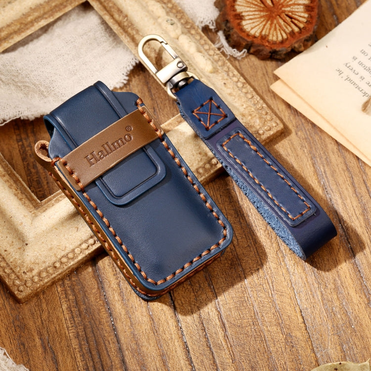 Hallmo Car Cowhide Leather Key Protective Cover Key Case for Mitsubishi Outlander(Blue)