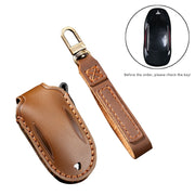 Hallmo Car Cowhide Leather Key Protective Cover Key Case for Tesla Model X B Style(Black)