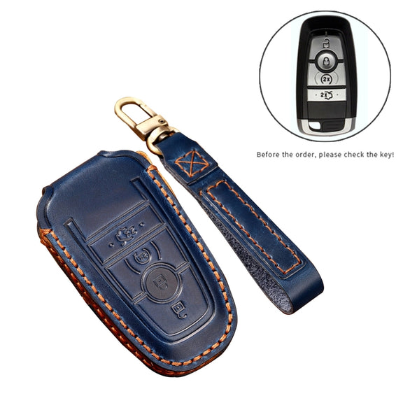 Hallmo Car Cowhide Leather Key Protective Cover Key Case for Ford Focus C Style(Brown)