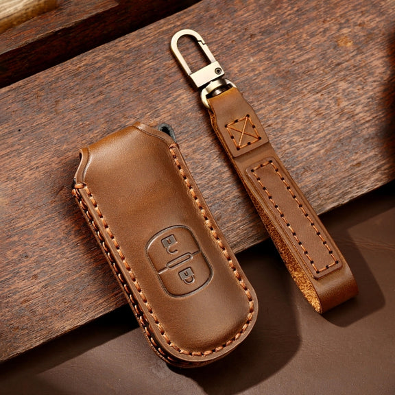 Hallmo Car Cowhide Leather Key Protective Cover Key Case for Mazda Axela 2-button(Brown)