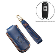 Hallmo Car Cowhide Leather Key Protective Cover Key Case for Mazda Axela 2-button(Blue)