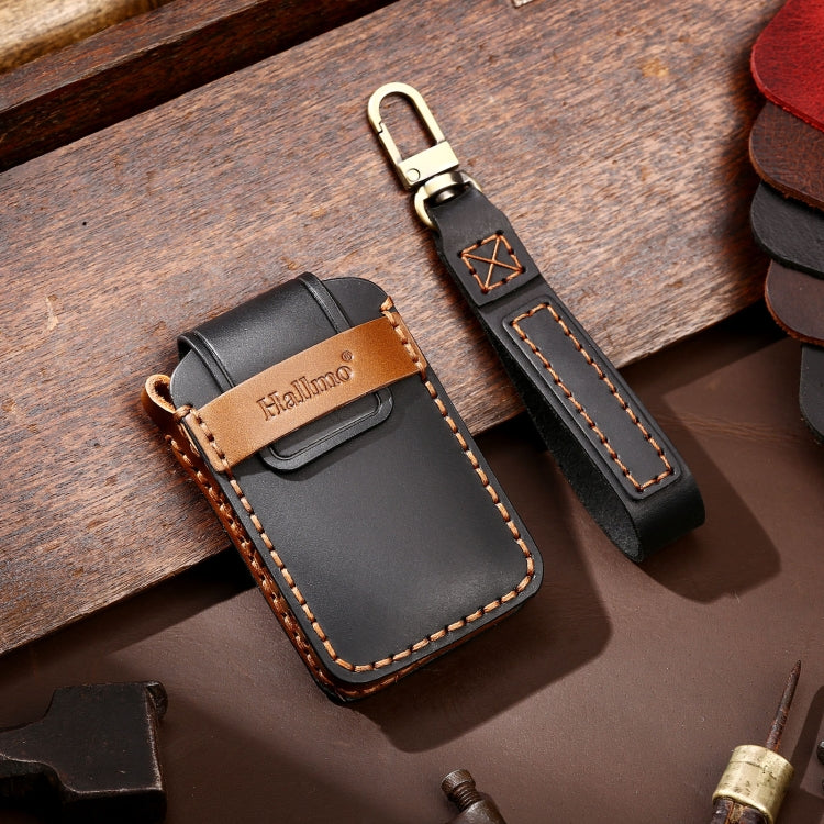 Hallmo Car Cowhide Leather Key Protective Cover Key Case for Volvo 5-button(Black)