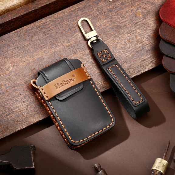 Hallmo Car Cowhide Leather Key Protective Cover Key Case for Volvo 5-button(Black)