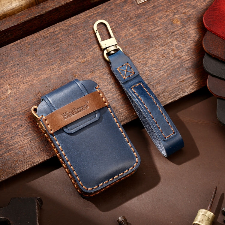 Hallmo Car Cowhide Leather Key Protective Cover Key Case for Volvo 5-button(Blue)