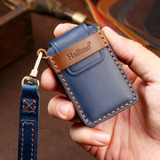 Hallmo Car Cowhide Leather Key Protective Cover Key Case for Volvo 5-button(Blue)