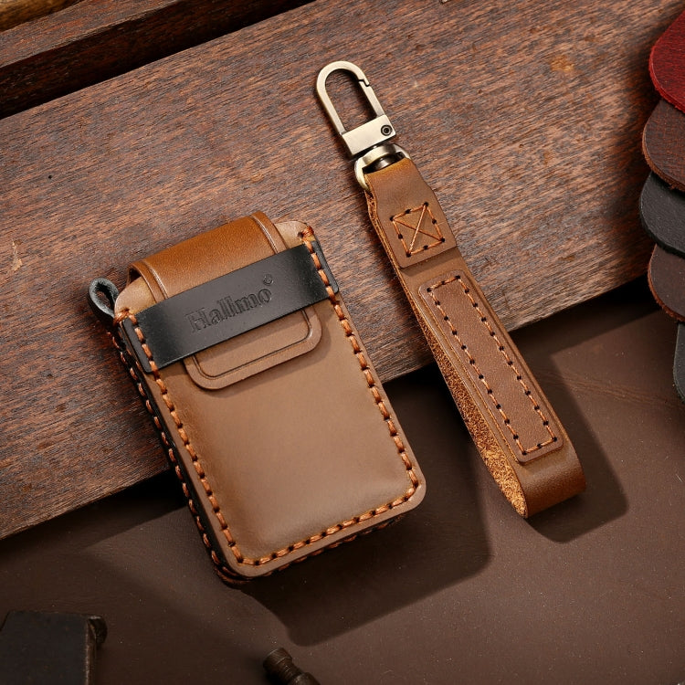 Hallmo Car Cowhide Leather Key Protective Cover Key Case for Volvo 6-button(Brown)