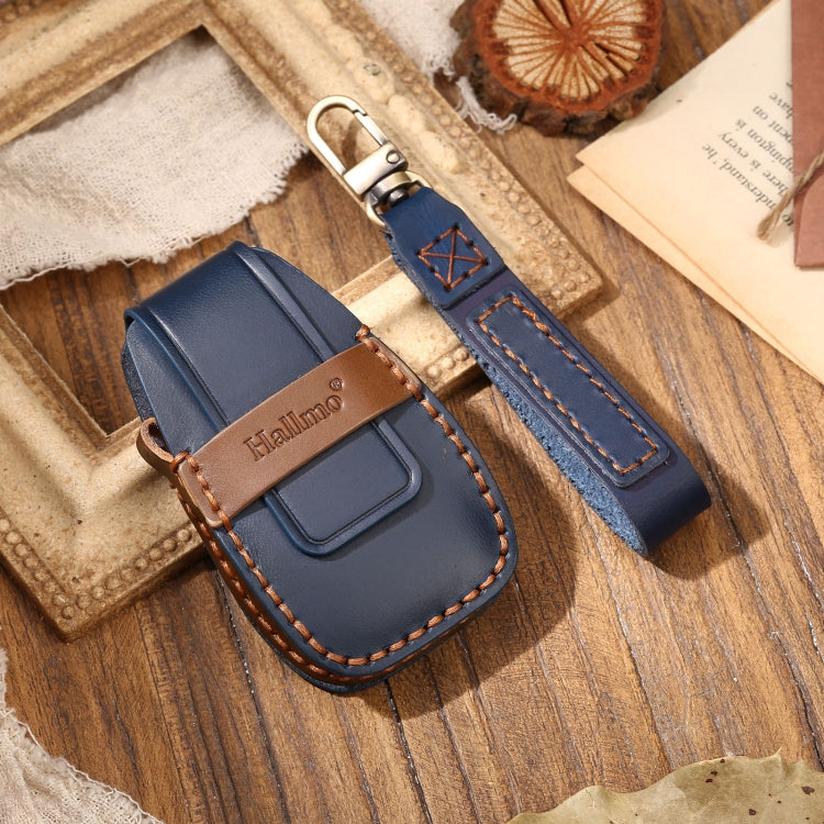 Hallmo Car Cowhide Leather Key Protective Cover Key Case for Changan CS75 Plus(Blue)