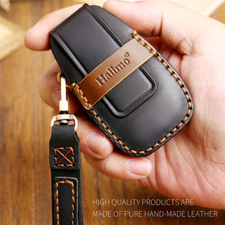 Hallmo Car Cowhide Leather Key Protective Cover Key Case for Changan CS75 Plus(Brown)