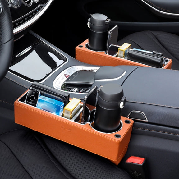 Car Multi-functional Console PU Leather Box Cup Holder Seat Gap Side Storage Box (Brown)