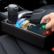 Car Multi-functional Console PU Leather Box Cup Holder Seat Gap Side Storage Box (Beige)