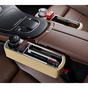 Car Multi-functional Wireless Fast Charge Console PU Leather Box Cup Holder Seat Gap Side Storage Box (Beige)