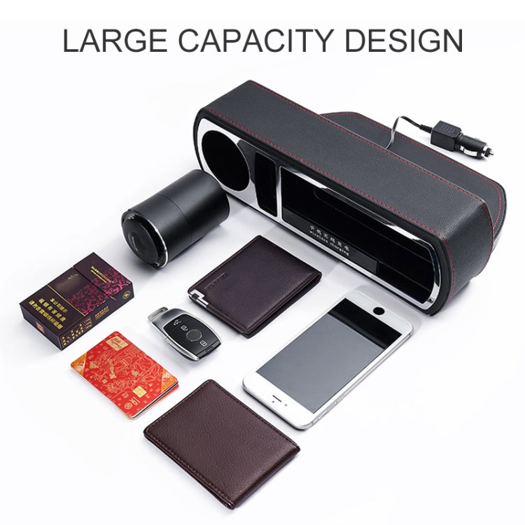 Car Multi-functional Wireless Fast Charge Console PU Leather Box Cup Holder Seat Gap Side Storage Box (Brown)