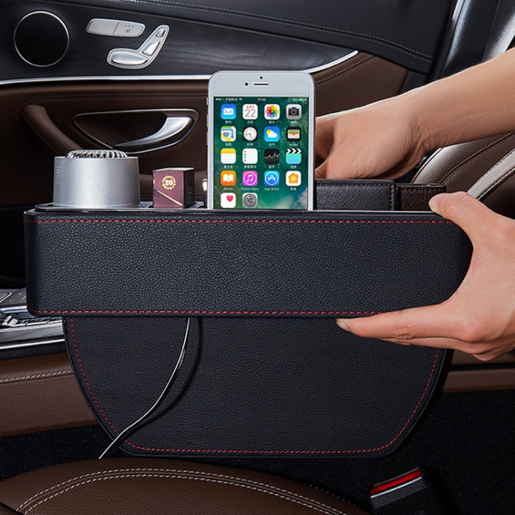 Car Multi-functional Wireless Fast Charge Console PU Leather Box Cup Holder Seat Gap Side Storage Box (Brown)
