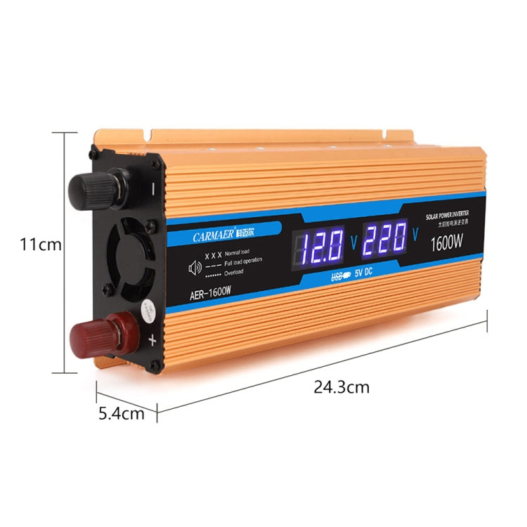 Carmaer Modified Sine Wave 24V to 220V 1600W Car Multi-function Double Digital Display Inverter Household Power Converter