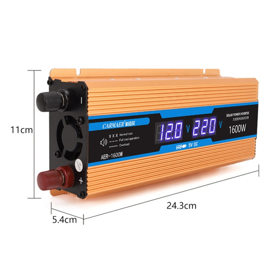 Carmaer Modified Sine Wave 24V to 220V 1600W Car Multi-function Double Digital Display Inverter Household Power Converter