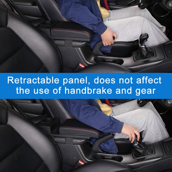 Car Multi-functional Dual USB Armrest Box Booster Pad, Carbon Fiber Leather Curved Type (Black Red)
