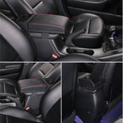 Car Multi-functional Dual USB Armrest Box Booster Pad, Carbon Fiber Leather Straight Type (Black Red)