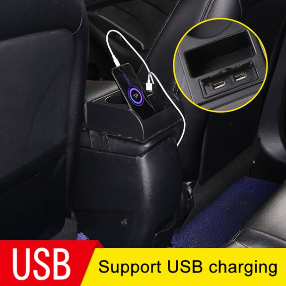 Car Multi-functional Dual USB Armrest Box Booster Pad, Carbon Fiber Leather Straight Type (Black White)