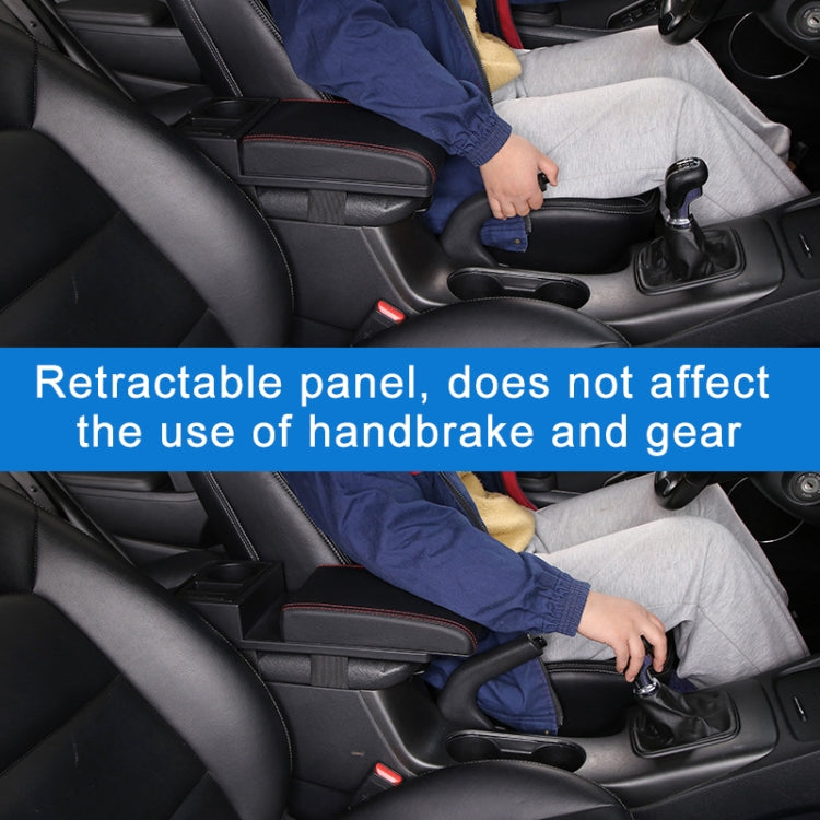 Car Multi-functional Dual USB Armrest Box Booster Pad, Carbon Fiber Leather Straight Type (Black)