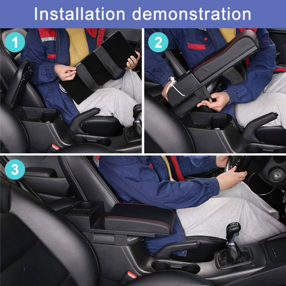 Car Multi-functional Dual USB Armrest Box Booster Pad, Carbon Fiber Leather Straight Type (Black White)