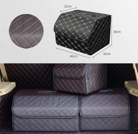 Car Trunk Foldable Storage Box, Checkered Middle Size: 40 x 32 x 30cm (Black Red)