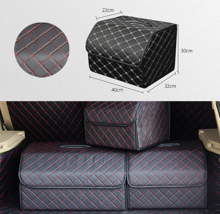 Car Trunk Foldable Storage Box, Checkered Middle Size: 40 x 32 x 30cm (Black Red)