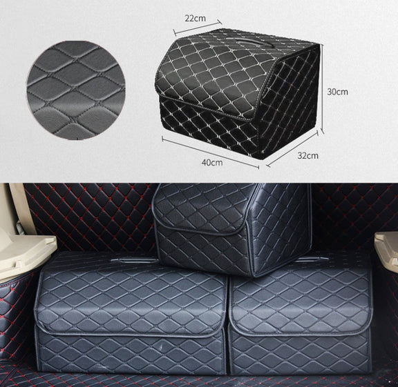 Car Trunk Foldable Storage Box, Rhombic Grid Middle Size: 40 x 32 x 30cm (Black)