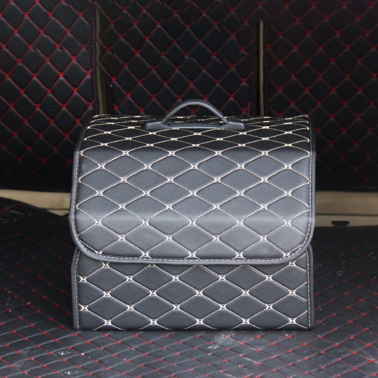 Car Trunk Foldable Storage Box, Rhombic Grid Middle Size: 40 x 32 x 30cm (Beige)
