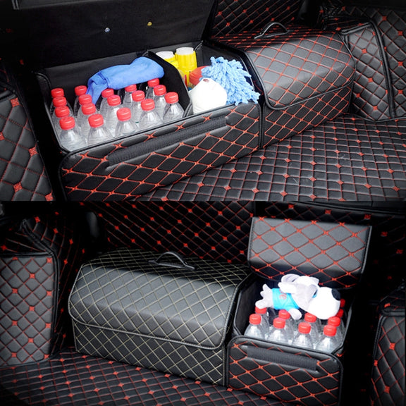 Car Trunk Foldable Storage Box, Rhombic Grid Middle Size: 40 x 32 x 30cm (Beige)