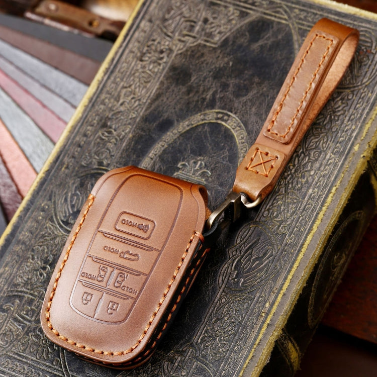 Hallmo Car Genuine Leather Key Protective Cover for Toyota Sienna 5-button(Brown)