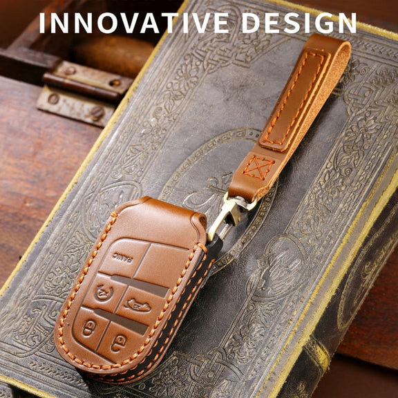 Hallmo Car Genuine Leather Key Protective Cover for Jeep Compass 5-button(Blue)
