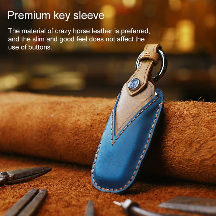 For Audi Series Car Cowhide Leather Key Protective Cover Key Case, A Version 2016-2017 (Blue)