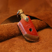 For BMW Blade Style Car Cowhide Leather Key Protective Cover Key Case, Two Keys Version (Red)