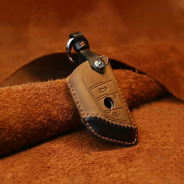 For BMW Blade Style Car Cowhide Leather Key Protective Cover Key Case, Two Keys Version (Brown)