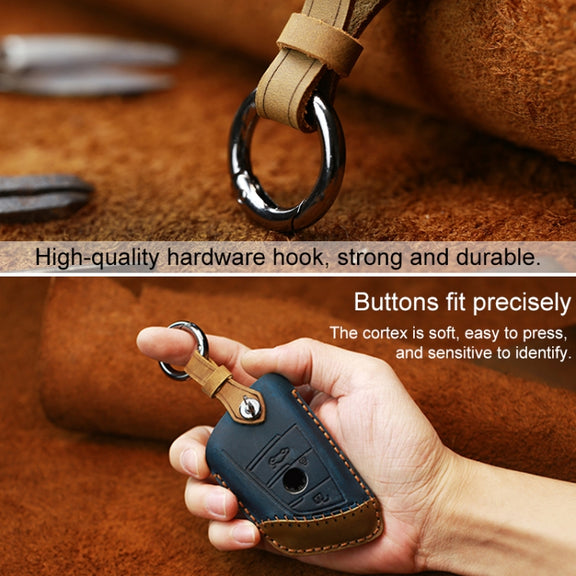 For BMW Blade Style Car Cowhide Leather Key Protective Cover Key Case, Three Keys Version (Red)