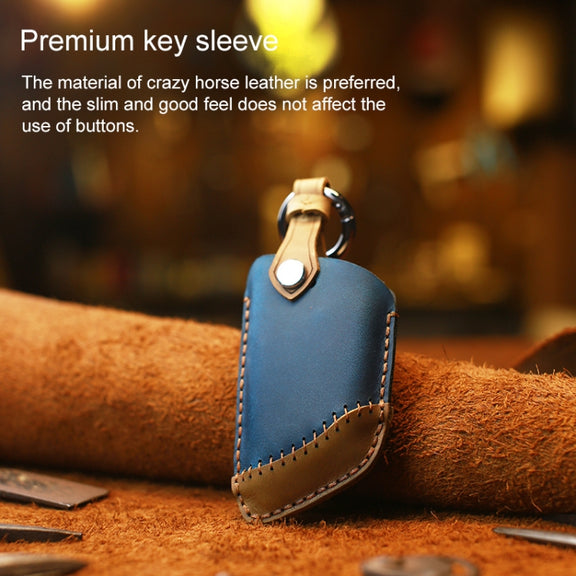 For BMW Blade Style Car Cowhide Leather Key Protective Cover Key Case, Three Keys Version (Red)