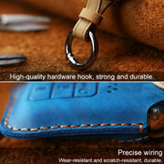 For Honda Car Cowhide Leather Key Protective Cover Key Case, Three Keys Tailgate Version (Blue)