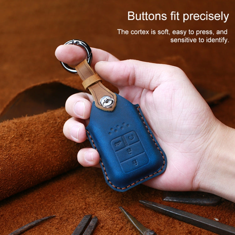 For Honda Car Cowhide Leather Key Protective Cover Key Case, Three Keys Tailgate Version (Blue)