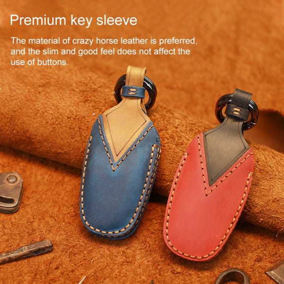 For PEUGEOT Car Cowhide Leather Key Protective Cover Key Case(Red)