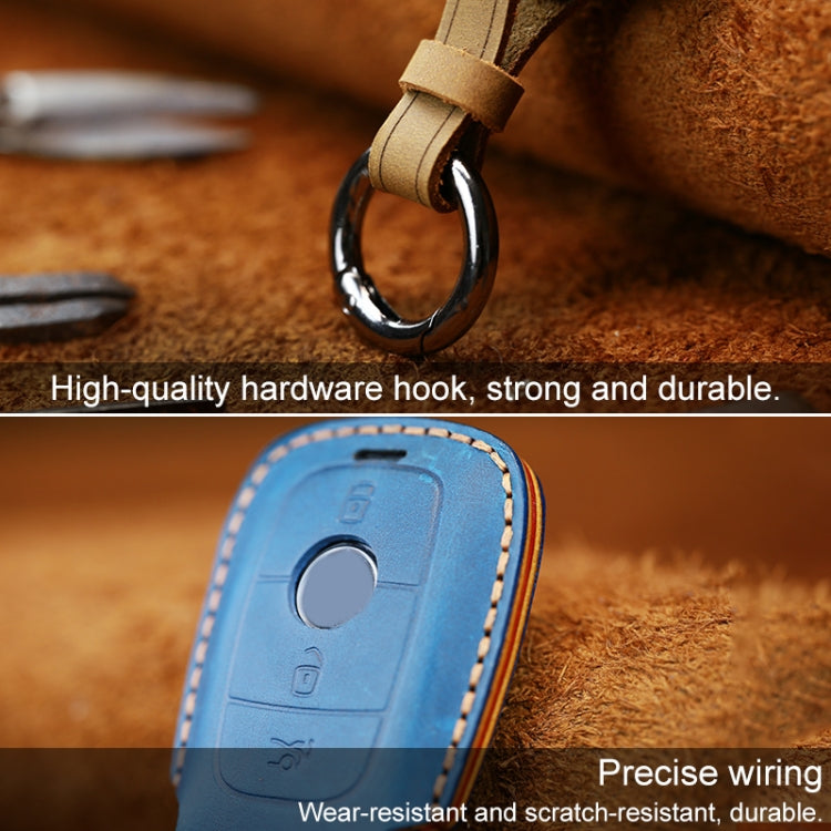 For Mercedes-Benz Colorful Edge Style Car Cowhide Leather Key Protective Cover Key Case (Brown)