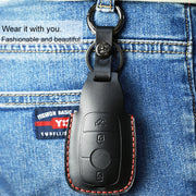 For Mercedes-Benz Colorful Edge Style Car Cowhide Leather Key Protective Cover Key Case (Brown)