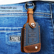 For Volkswagen Car Cowhide Leather Key Protective Cover Key Case, A Version(Red)