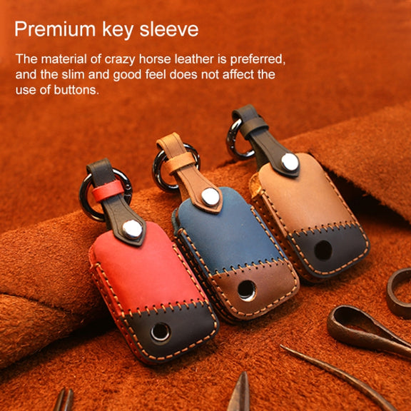 For Volkswagen Car Cowhide Leather Key Protective Cover Key Case, B Version(Red)