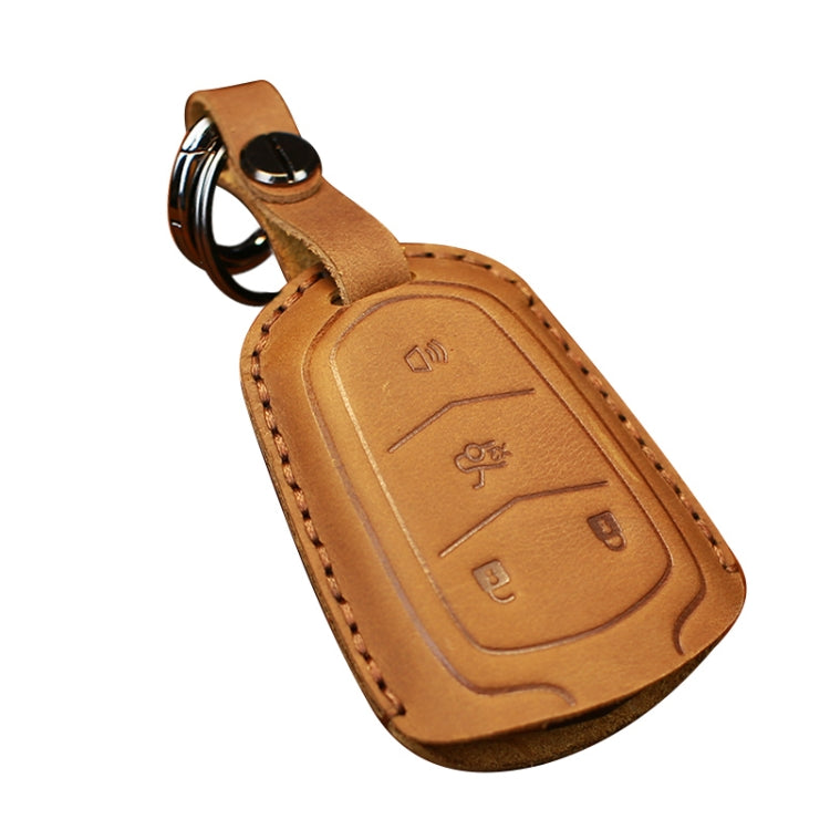 For Cadillac Car Cowhide Leather Key Protective Cover Key Case, Four Keys Version (Brown)