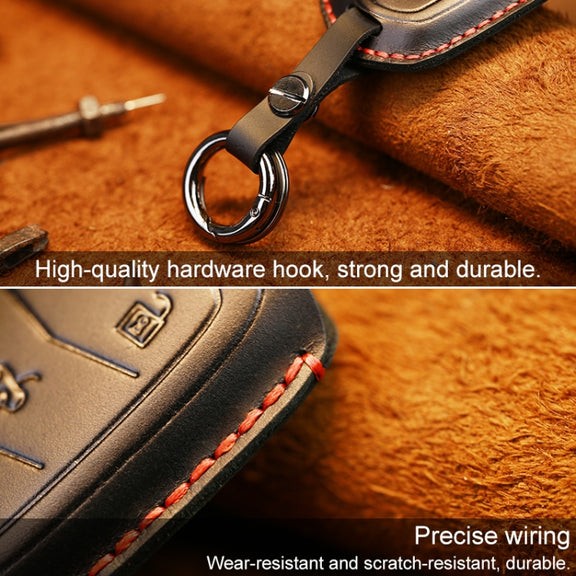 For Cadillac Car Cowhide Leather Key Protective Cover Key Case, Four Keys Version (Brown)