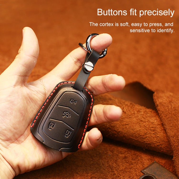 For Cadillac Car Cowhide Leather Key Protective Cover Key Case, Four Keys Version (Brown)