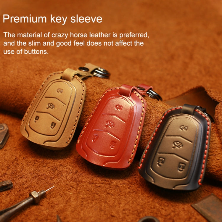 For Cadillac Car Cowhide Leather Key Protective Cover Key Case, Four Keys Version (Brown)
